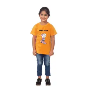 Girls Cotton Snow Board Half Sleeve TShirt (Mustard)