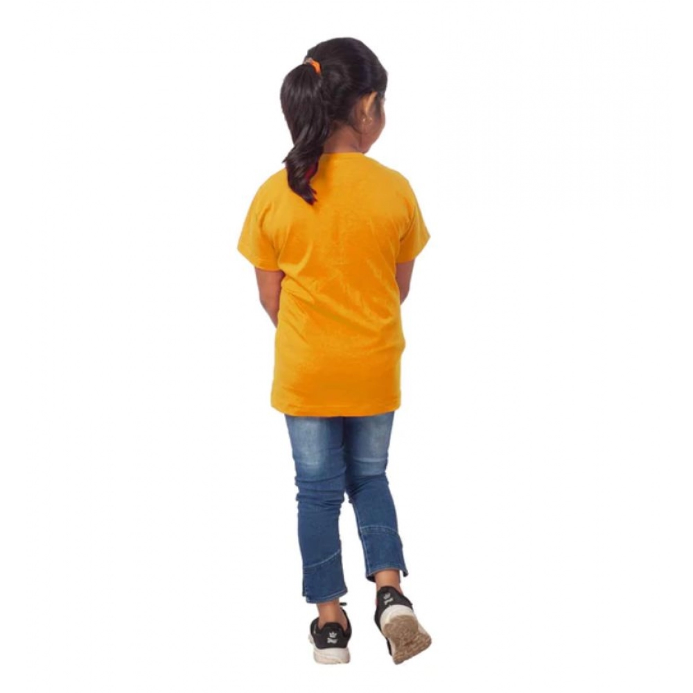 Girls Cotton Panda Glass Half Sleeve TShirt (Mustard) - Image 2