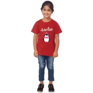 Girls Cotton Adelie Half Sleeve TShirt (Maroon)