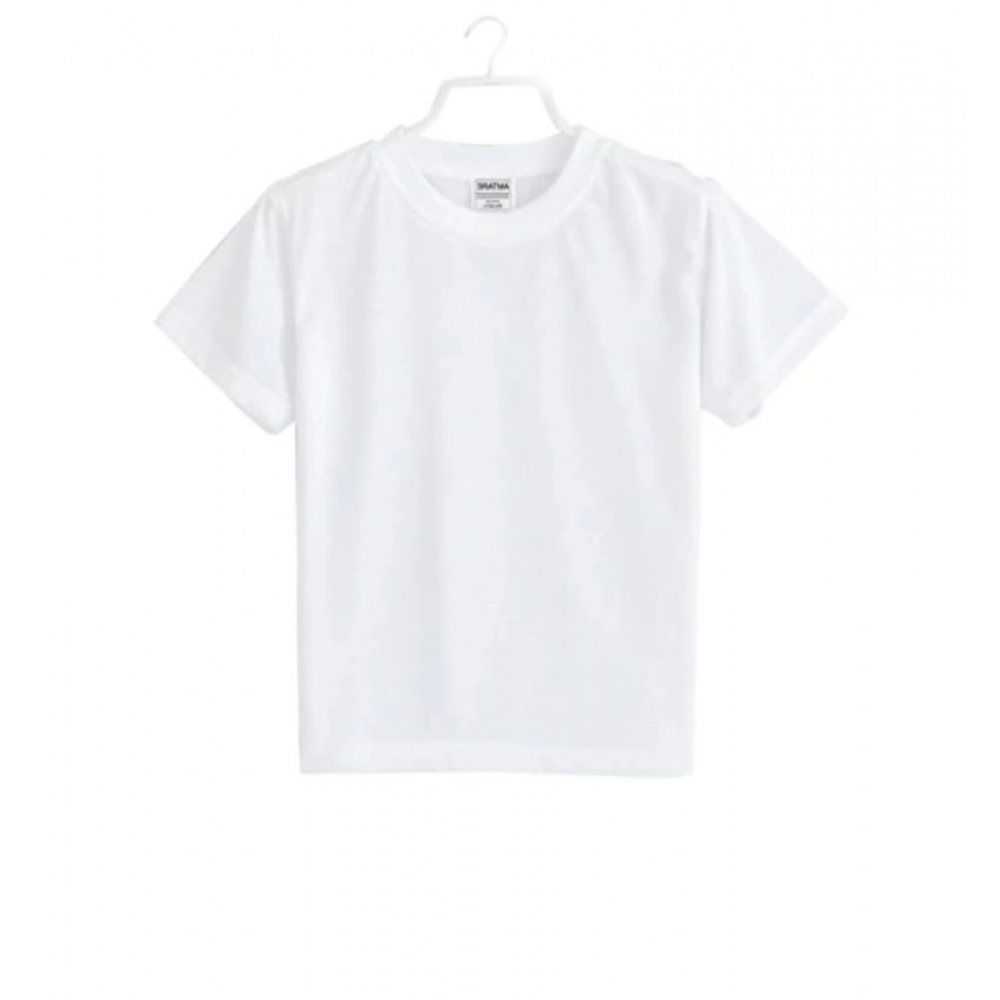 Boys Cotton Plain Half Sleeve TShirt (White) - Image 3