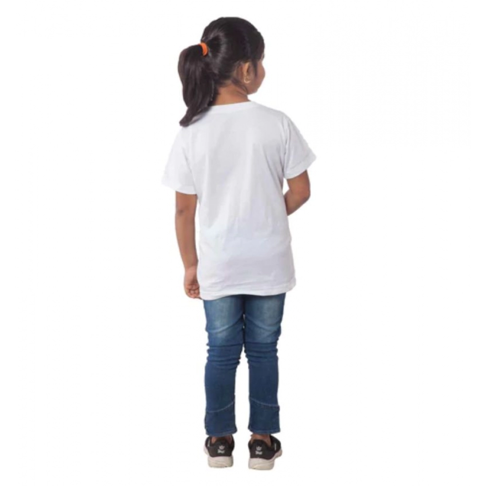 Girls Cotton Unicorn Face Half Sleeve TShirt (White) - Image 2