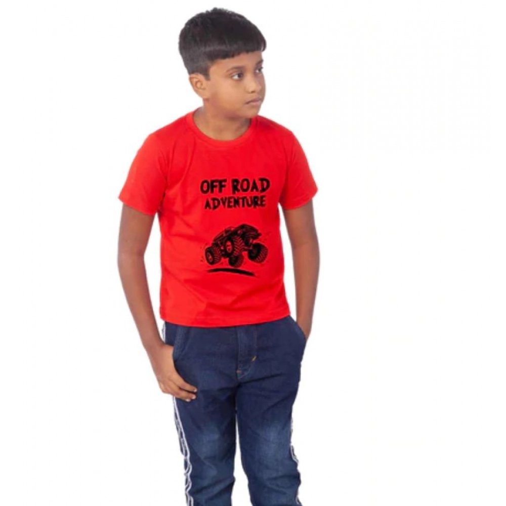 Boys Cotton Off Road Adventure Half Sleeve TShirt (Red) - Image 3