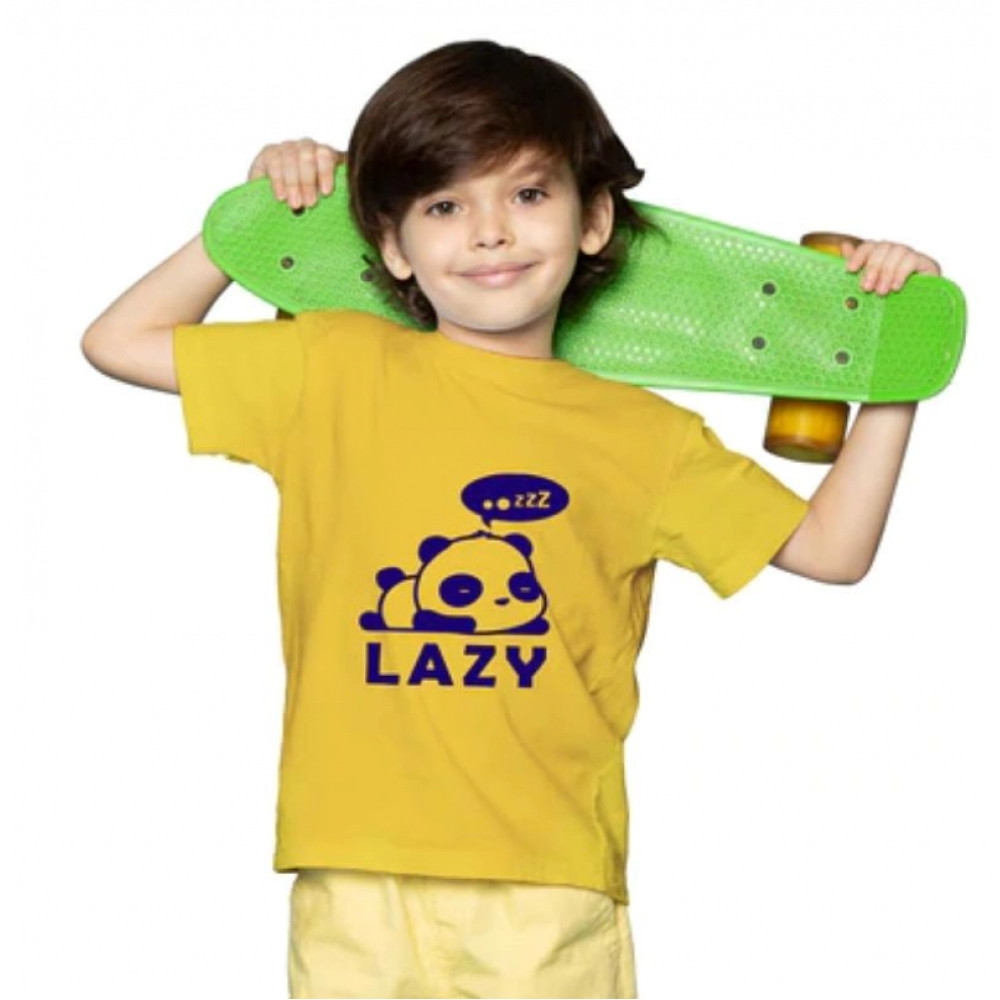 Boys Cotton Lazy Half Sleeve TShirt (Mustard) - Image 4