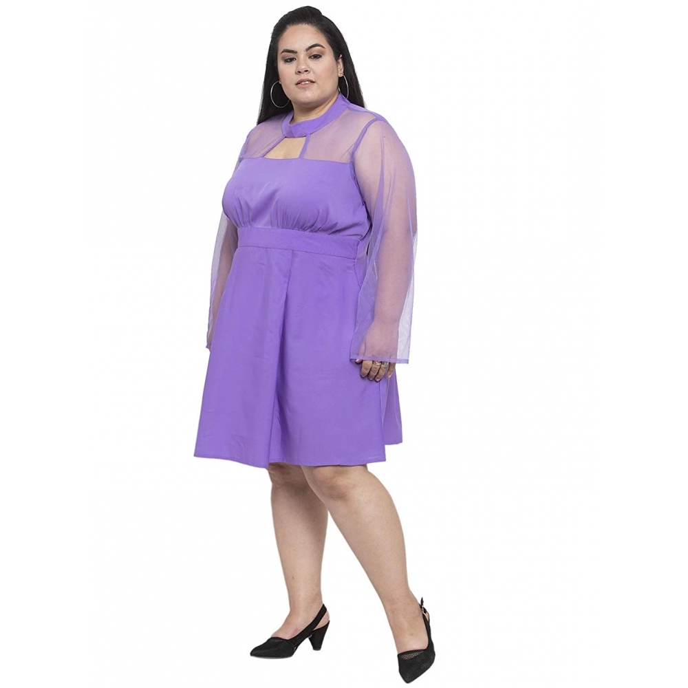 Women's Crepe Solid Knee Length Fit and Flare Dress (Purple) - Image 6