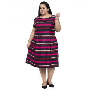 Women's Crepe Solid Knee Length Fit and Flare Dress (Multi)