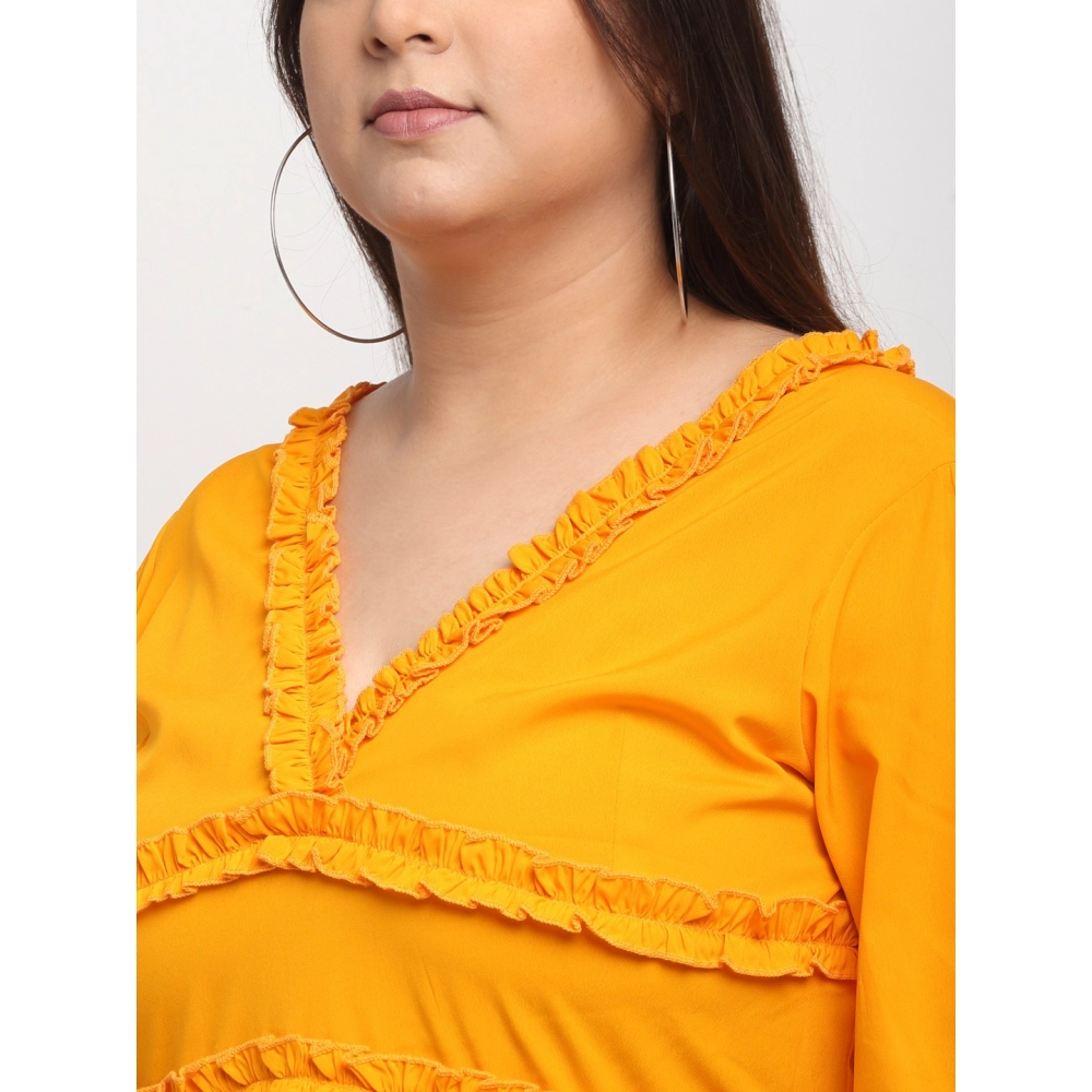 Women's Crepe Solid Knee Length Fit and Flare Dress (Yellow) - Image 4