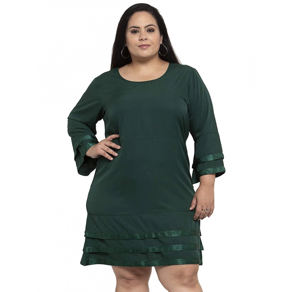 Women's Crepe Solid Knee Length Fit and Flare Dress (Green)