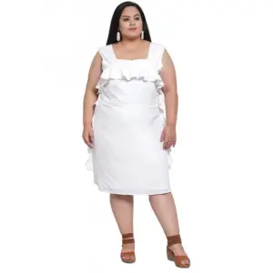 Women's Crepe Solid Knee Length Fit and Flare Dress (White)