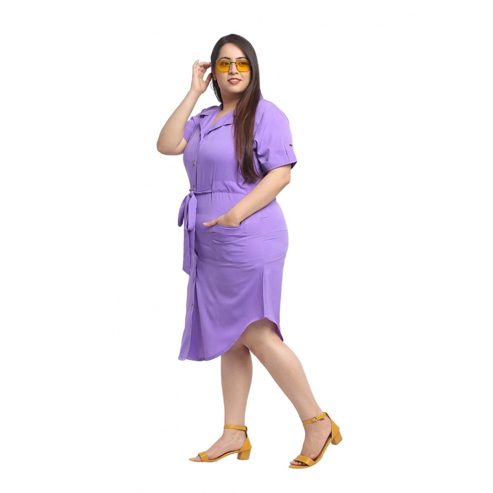 Women's Crepe Solid Knee Length Fit and Flare Dress (Purple) - Image 6