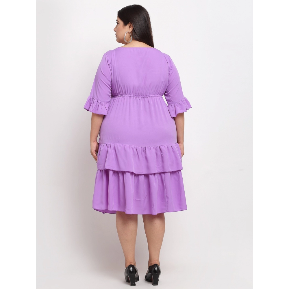 Women's Crepe Solid Knee Length Fit and Flare Dress (Purple) - Image 2