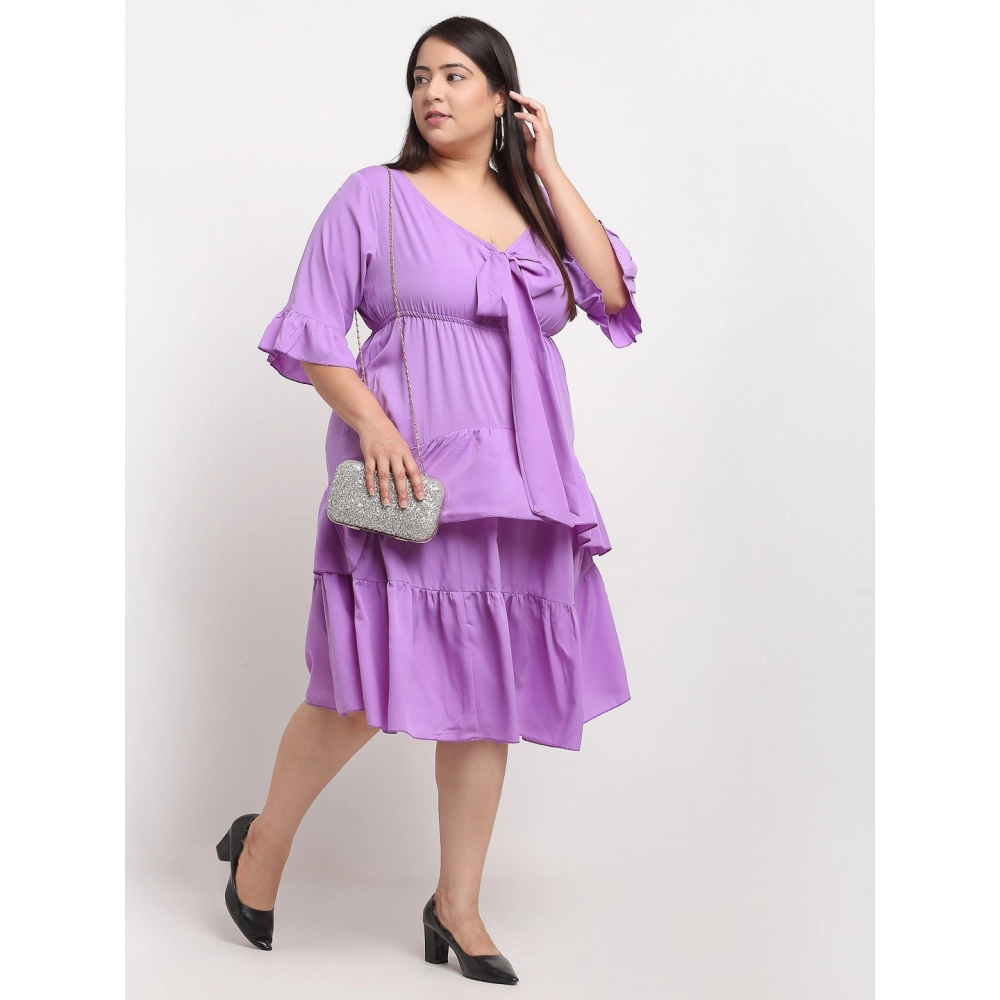 Women's Crepe Solid Knee Length Fit and Flare Dress (Purple) - Image 3