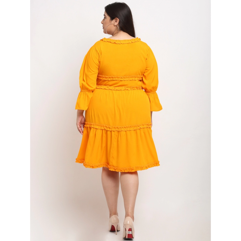 Women's Crepe Solid Knee Length Fit and Flare Dress (Yellow) - Image 2