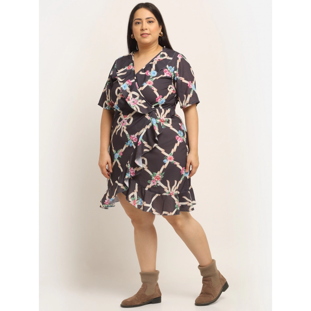 Women's Crepe Printed Knee Length Fit and Flare Dress (Multi) - Image 3