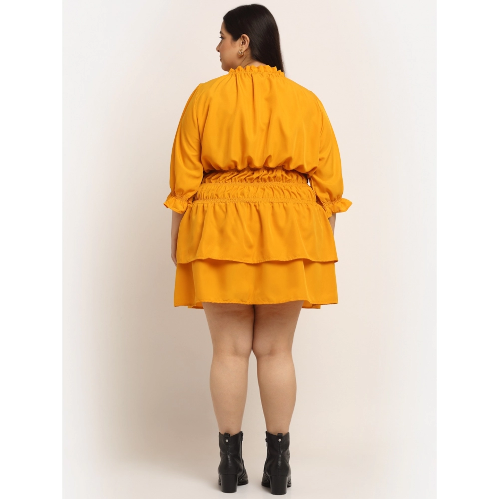 Women's Crepe Solid Knee Length Fit and Flare Dress (Yellow) - Image 2