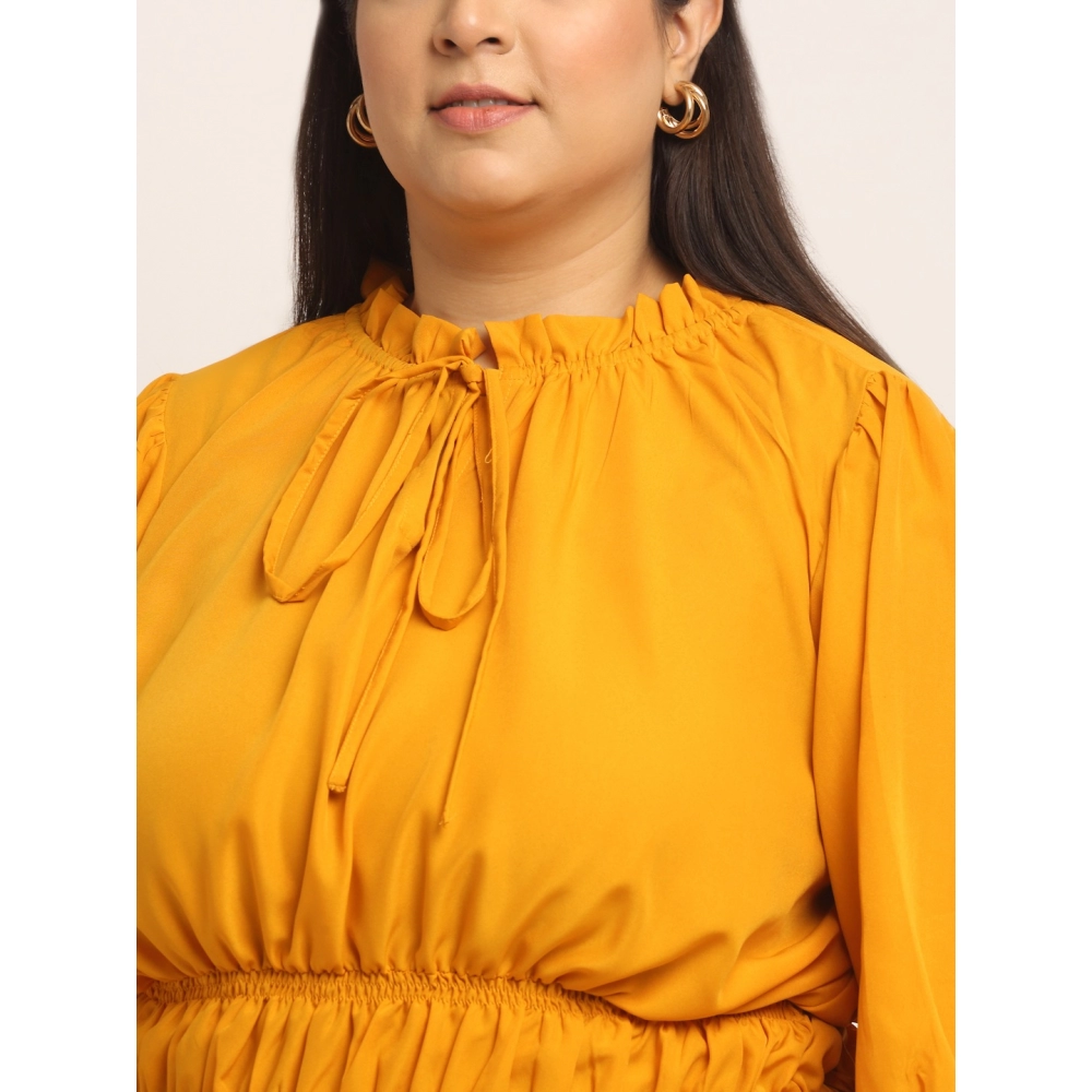 Women's Crepe Solid Knee Length Fit and Flare Dress (Yellow) - Image 4