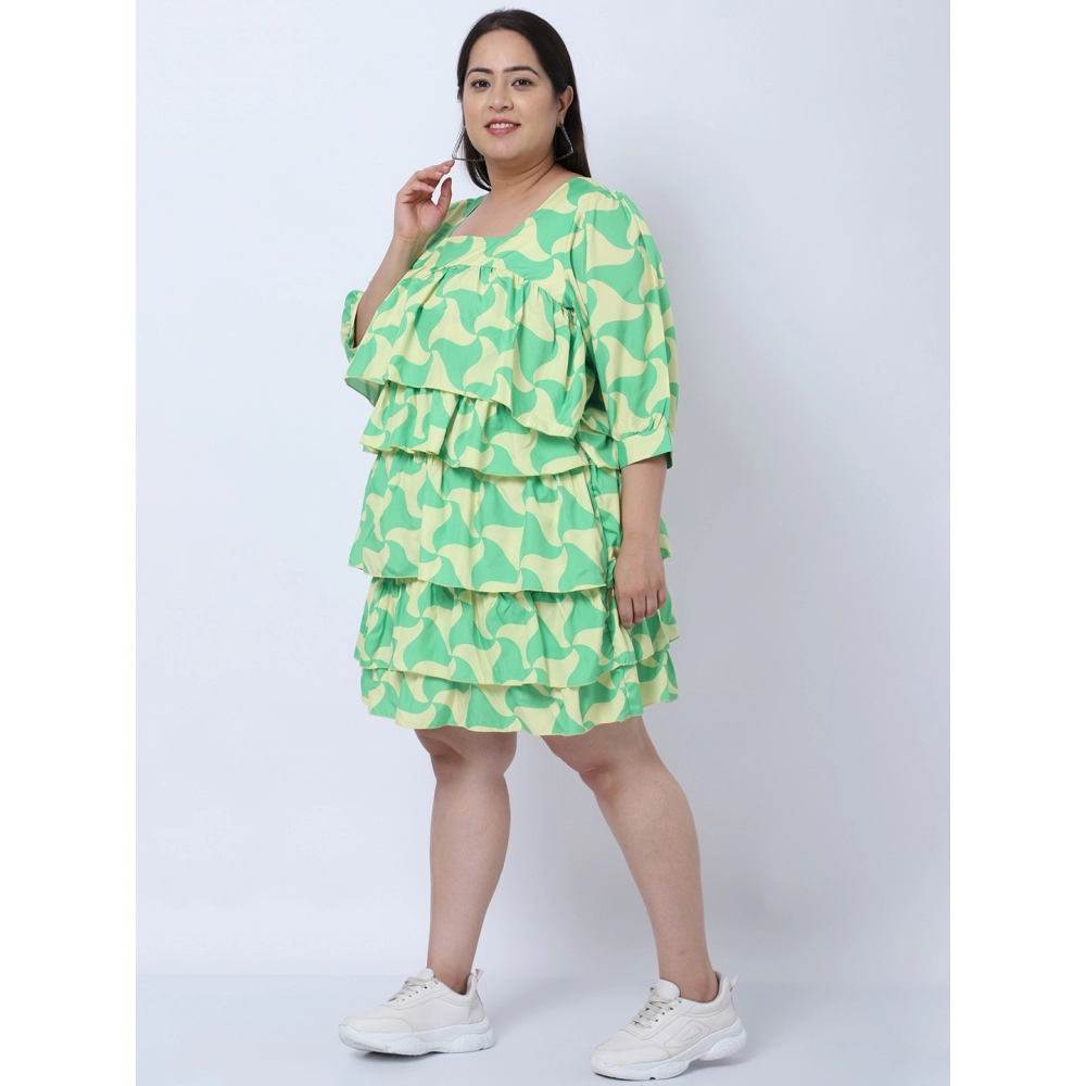 Women's Crepe Printed Knee Length Fit and Flare Dress (Multicolor) - Image 3