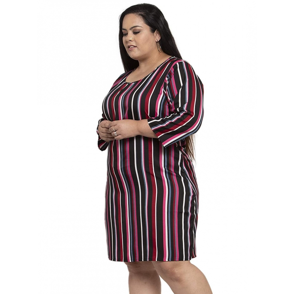 Women's Crepe Printed Strip Knee Length Fit and Flare Dress (Multicolor) - Image 6