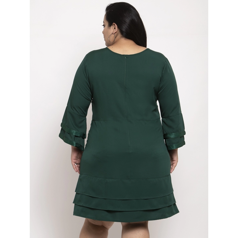 Women's Crepe Solid Knee Length Fit and Flare Dress (Green) - Image 2