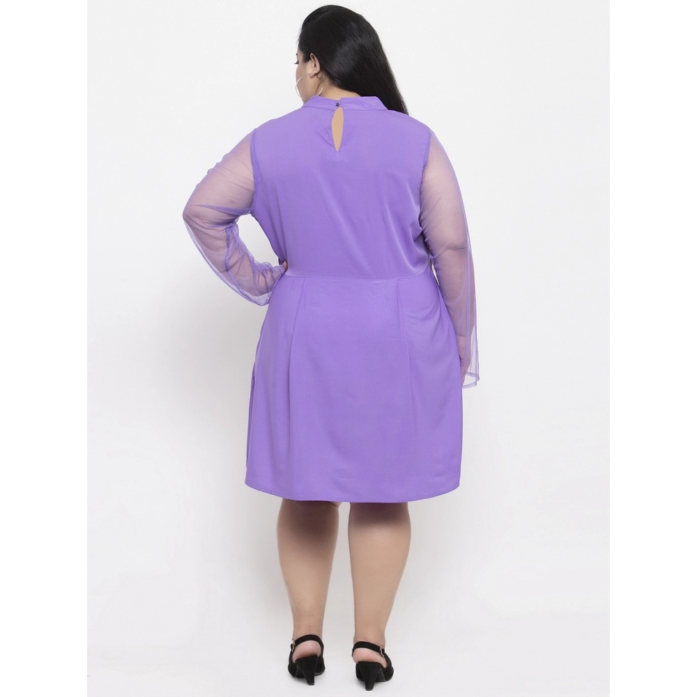 Women's Crepe Solid Knee Length Fit and Flare Dress (Purple) - Image 2