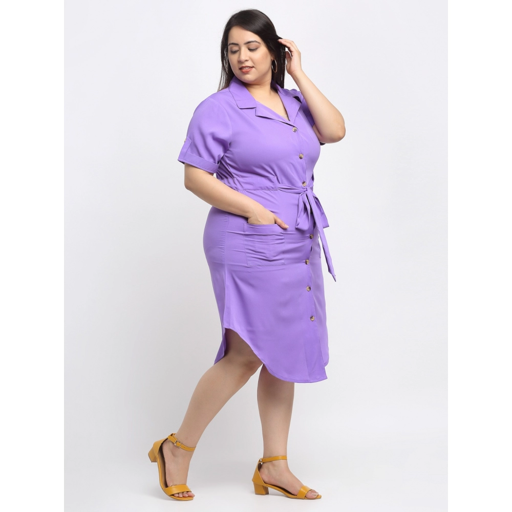 Women's Crepe Solid Knee Length Fit and Flare Dress (Purple) - Image 3
