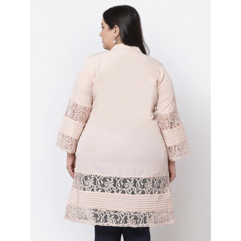 Women's Crepe Solid Knee Length Fit and Flare Dress (Beige) - Image 2