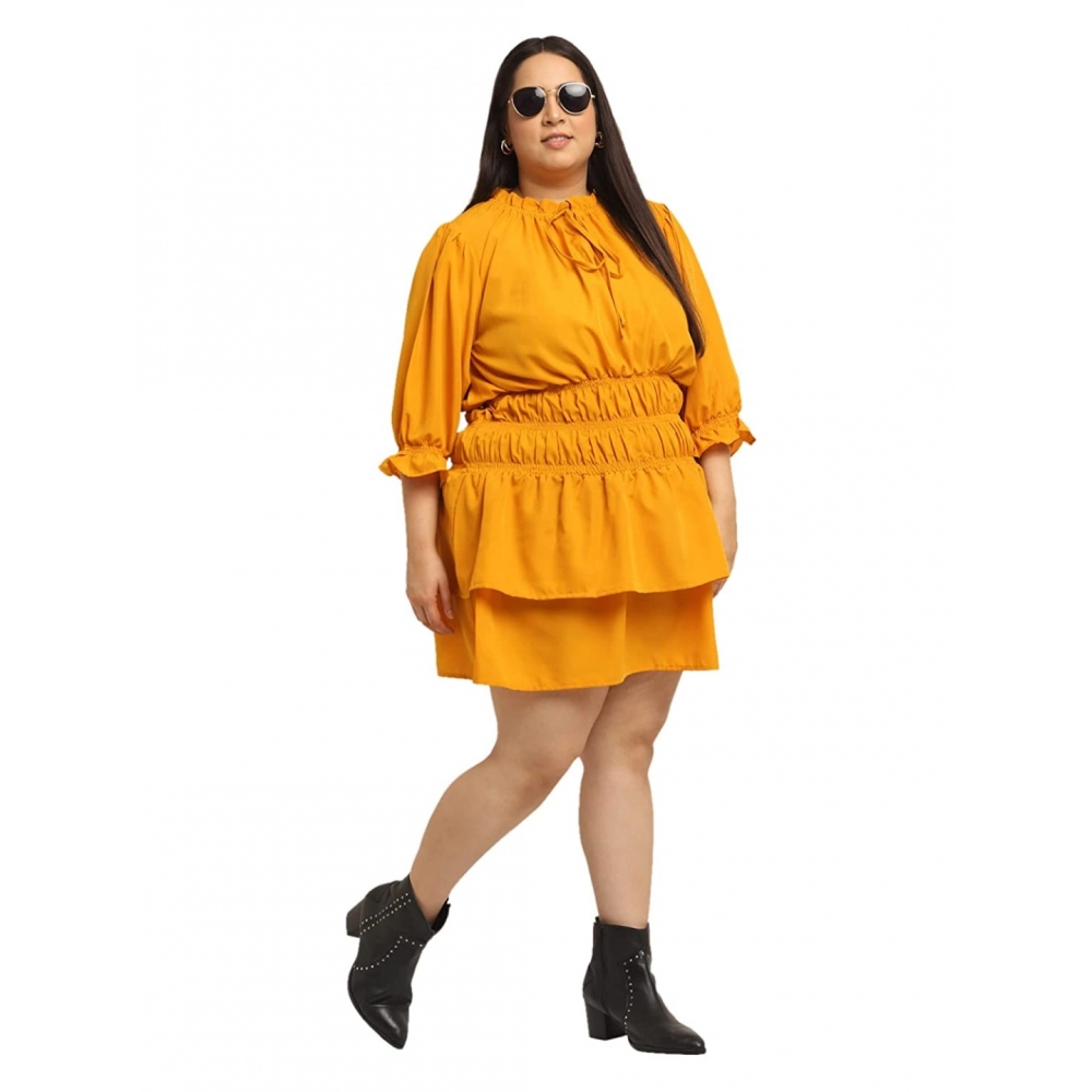 Women's Crepe Solid Knee Length Fit and Flare Dress (Yellow) - Image 6
