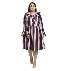 Women's Crepe Printed Knee Length Fit and Flare Dress (Multi)