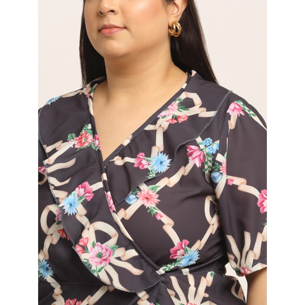 Women's Crepe Printed Knee Length Fit and Flare Dress (Multi) - Image 4