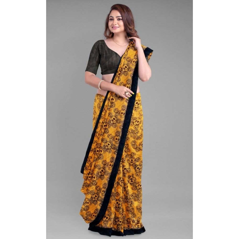 Women's Super Line Saree with Blouse (Orange, 5-6 Mtrs) - Image 3