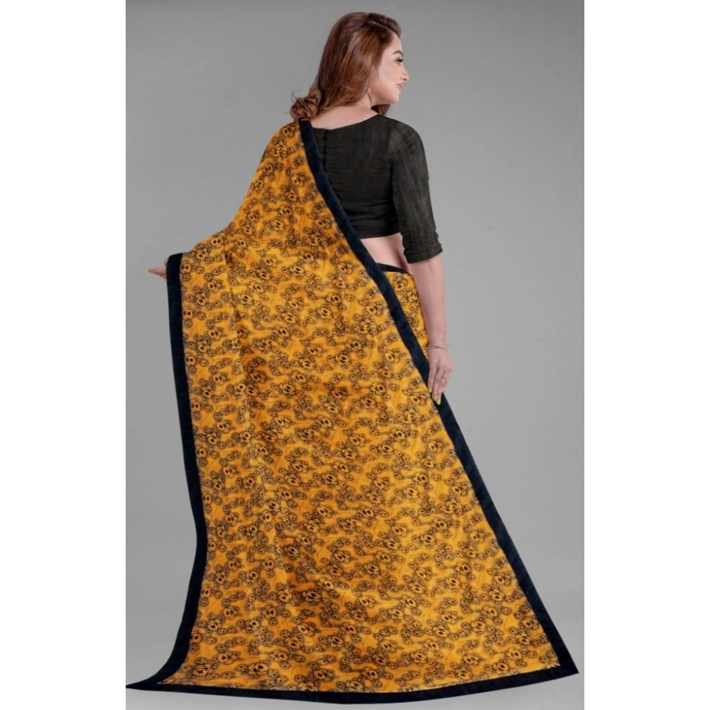 Women's Super Line Saree with Blouse (Orange, 5-6 Mtrs) - Image 2