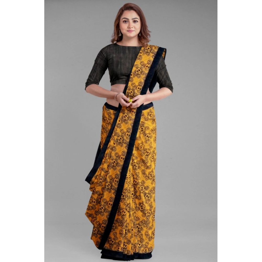 Women's Super Line Saree with Blouse (Orange, 5-6 Mtrs) - Image 4