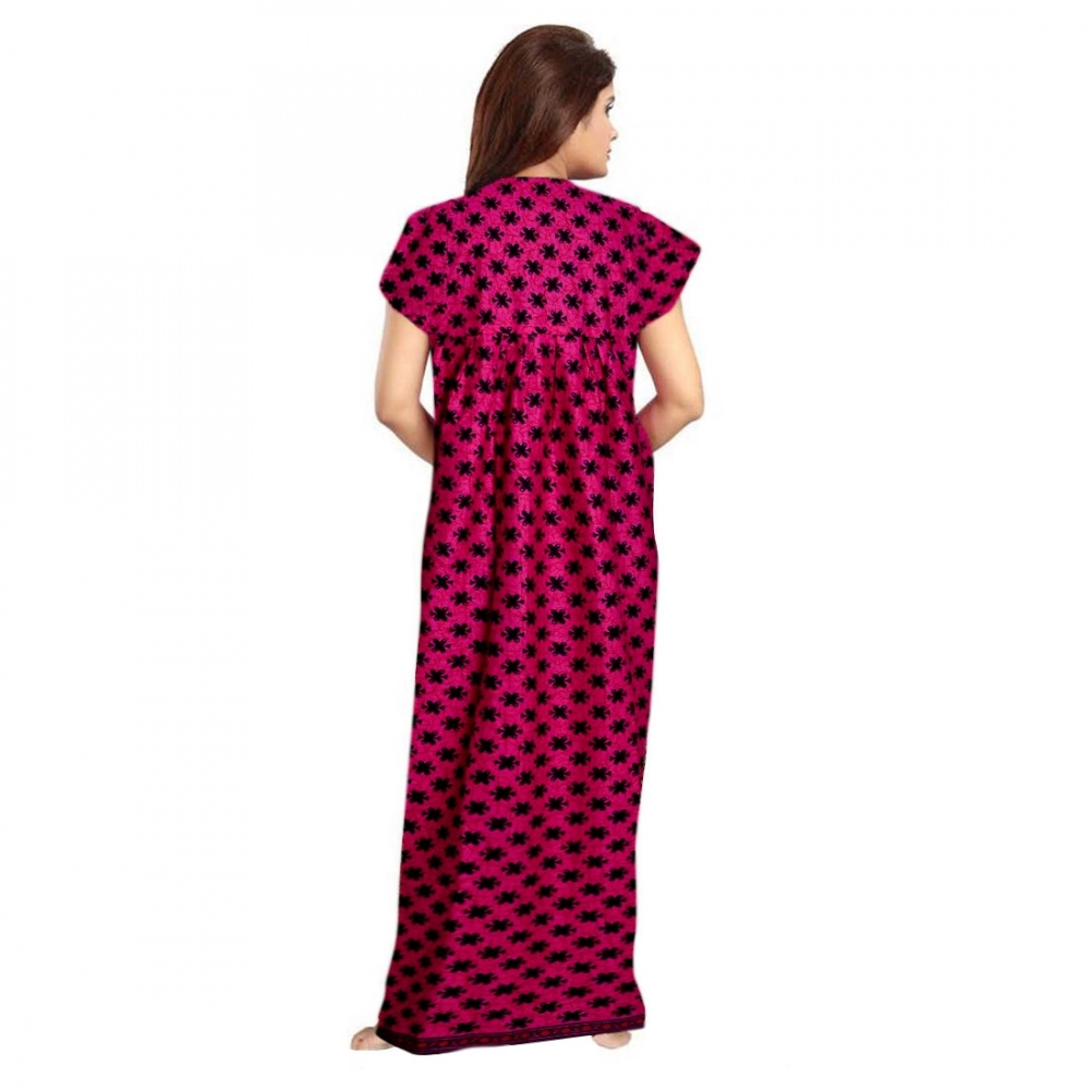 Women's Cotton Printed Maxi Nighty (Pink) - Image 3
