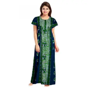 Women's Cotton Printed Maxi Nighty (Green)
