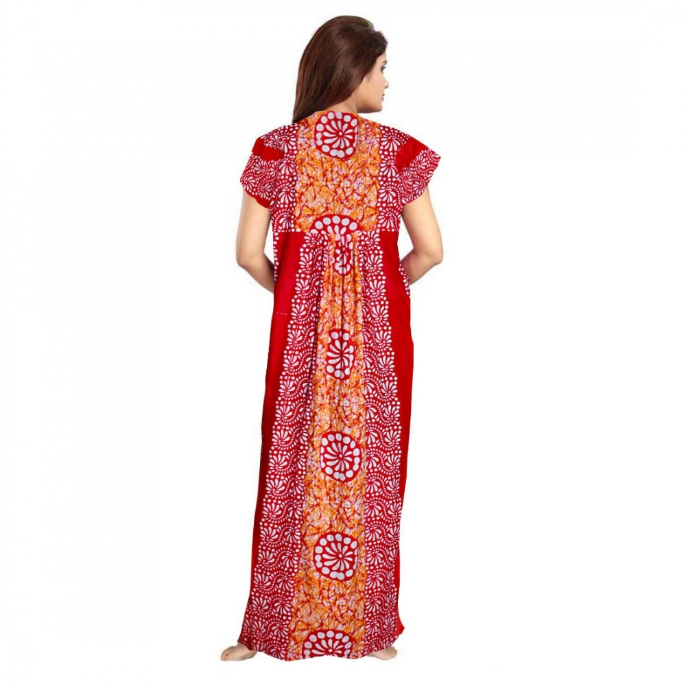 Women's Cotton Printed Maxi Nighty (Red) - Image 3
