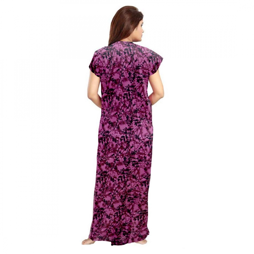 Women's Cotton Printed Maxi Nighty (Wine) - Image 3