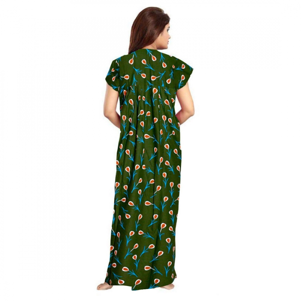 Women's Cotton Printed Maxi Nighty (Green) - Image 3