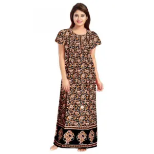 Women's Cotton Printed Maxi Nighty (Brown)