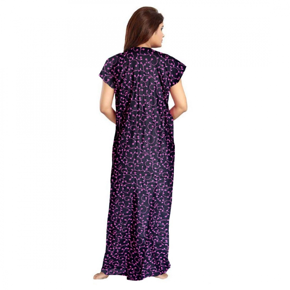 Women's Cotton Printed Maxi Nighty (Purple) - Image 3