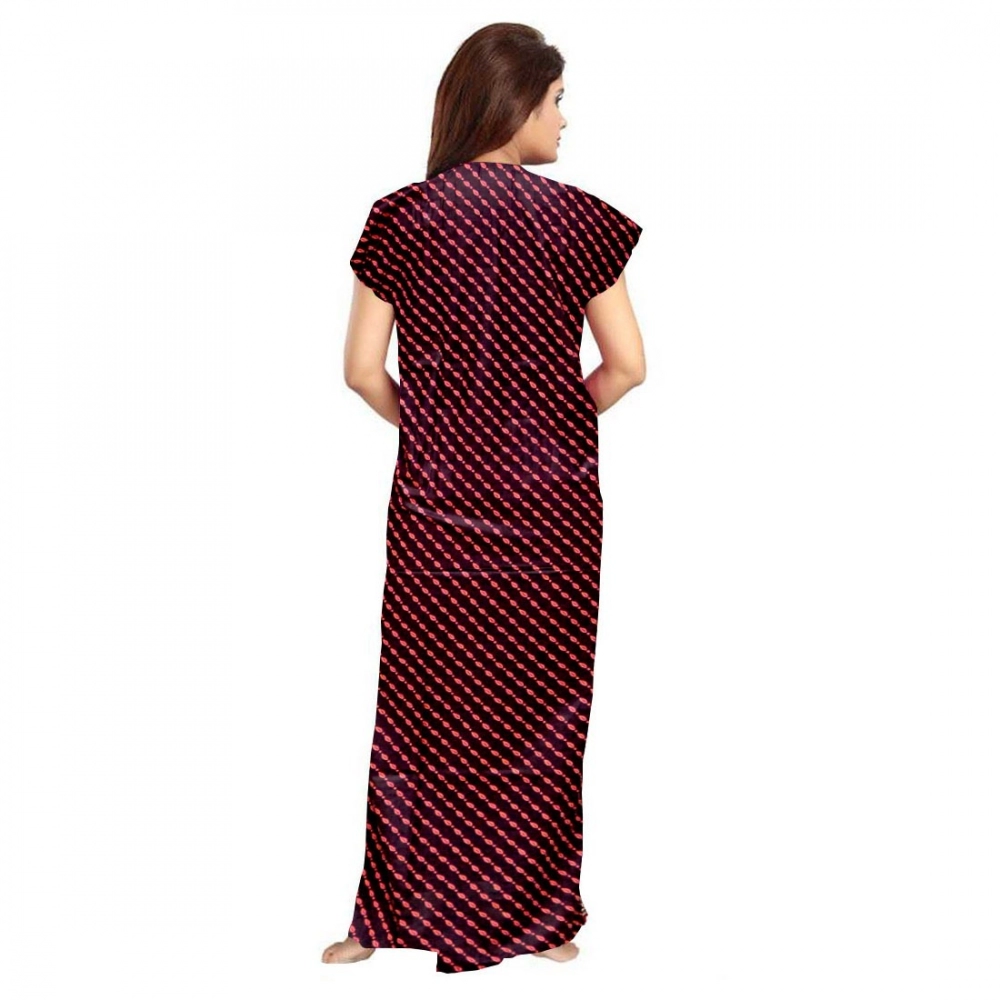 Women's Cotton Printed Maxi Nighty (Brown) - Image 3