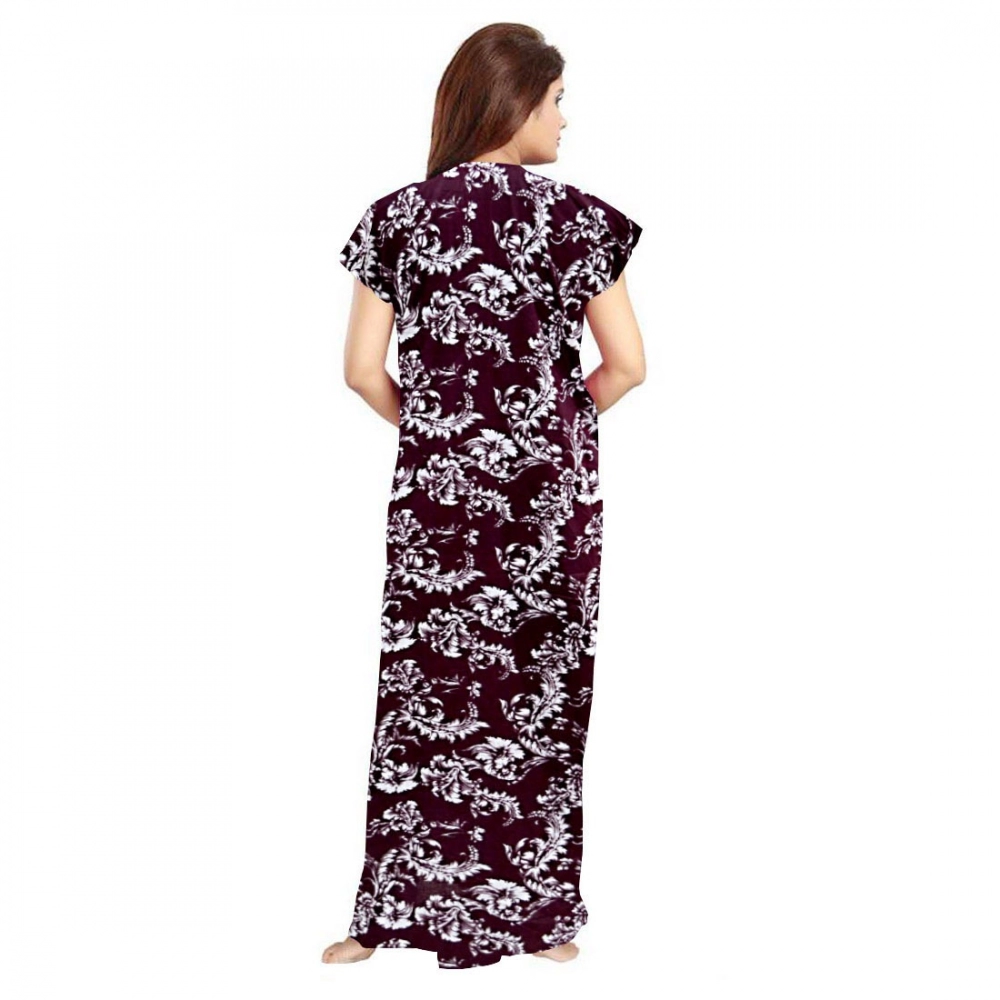 Women's Cotton Printed Maxi Nighty (Wine) - Image 3