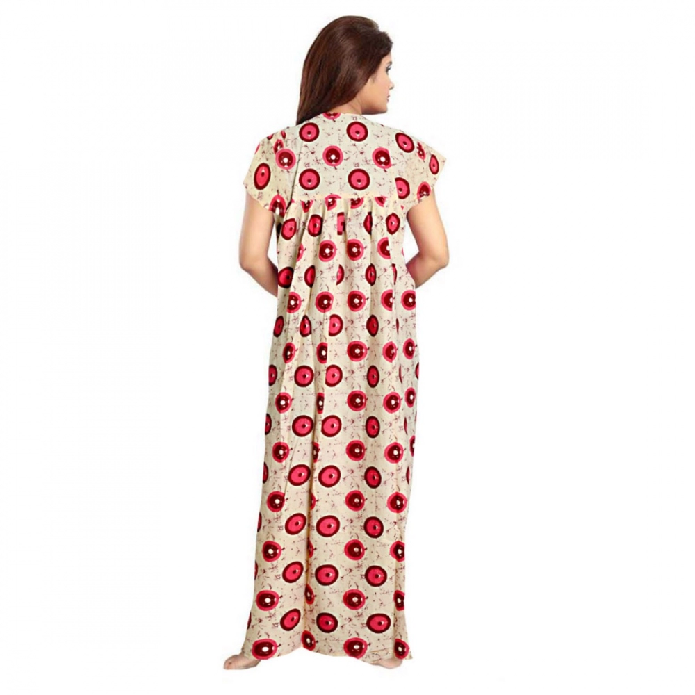 Women's Cotton Printed Maxi Nighty (Red) - Image 3