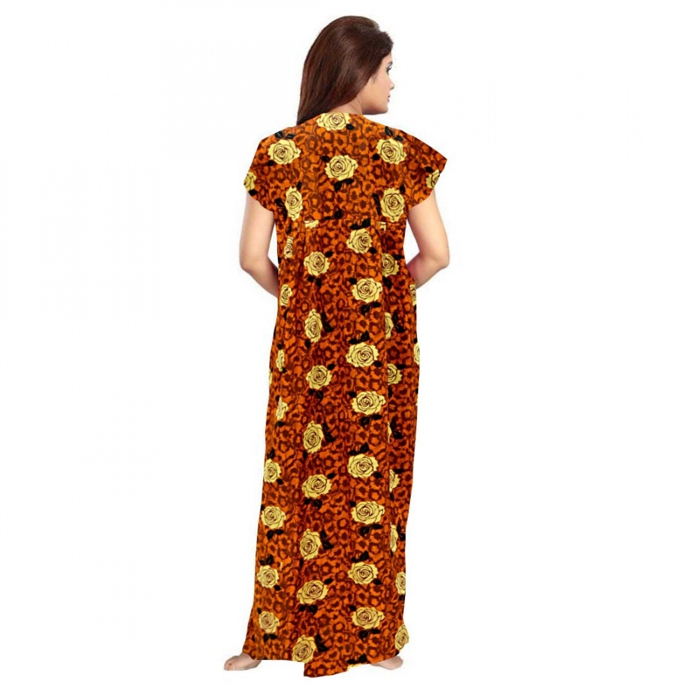 Women's Cotton Printed Maxi Nighty (Mustard) - Image 3