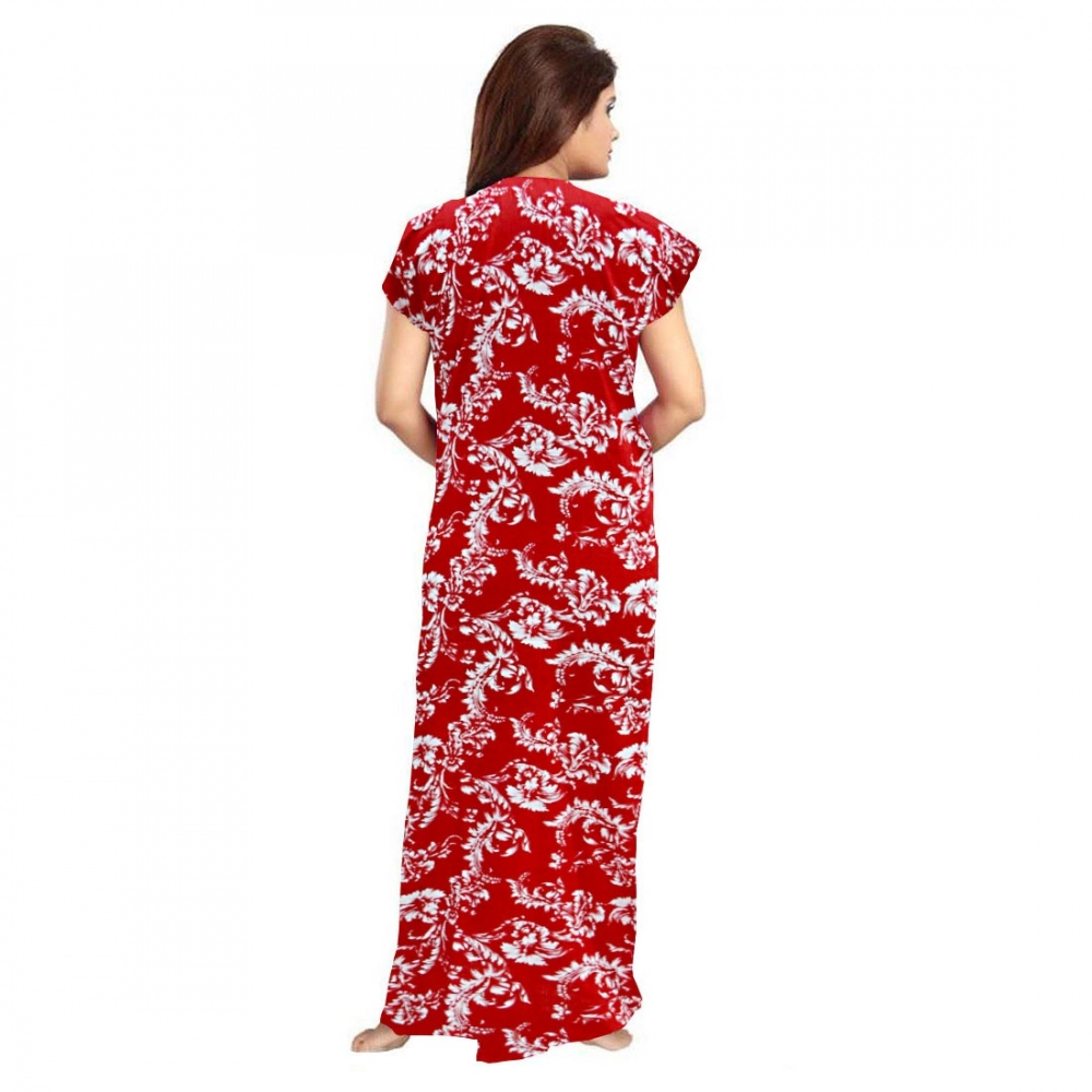 Women's Cotton Printed Maxi Nighty (Red) - Image 3