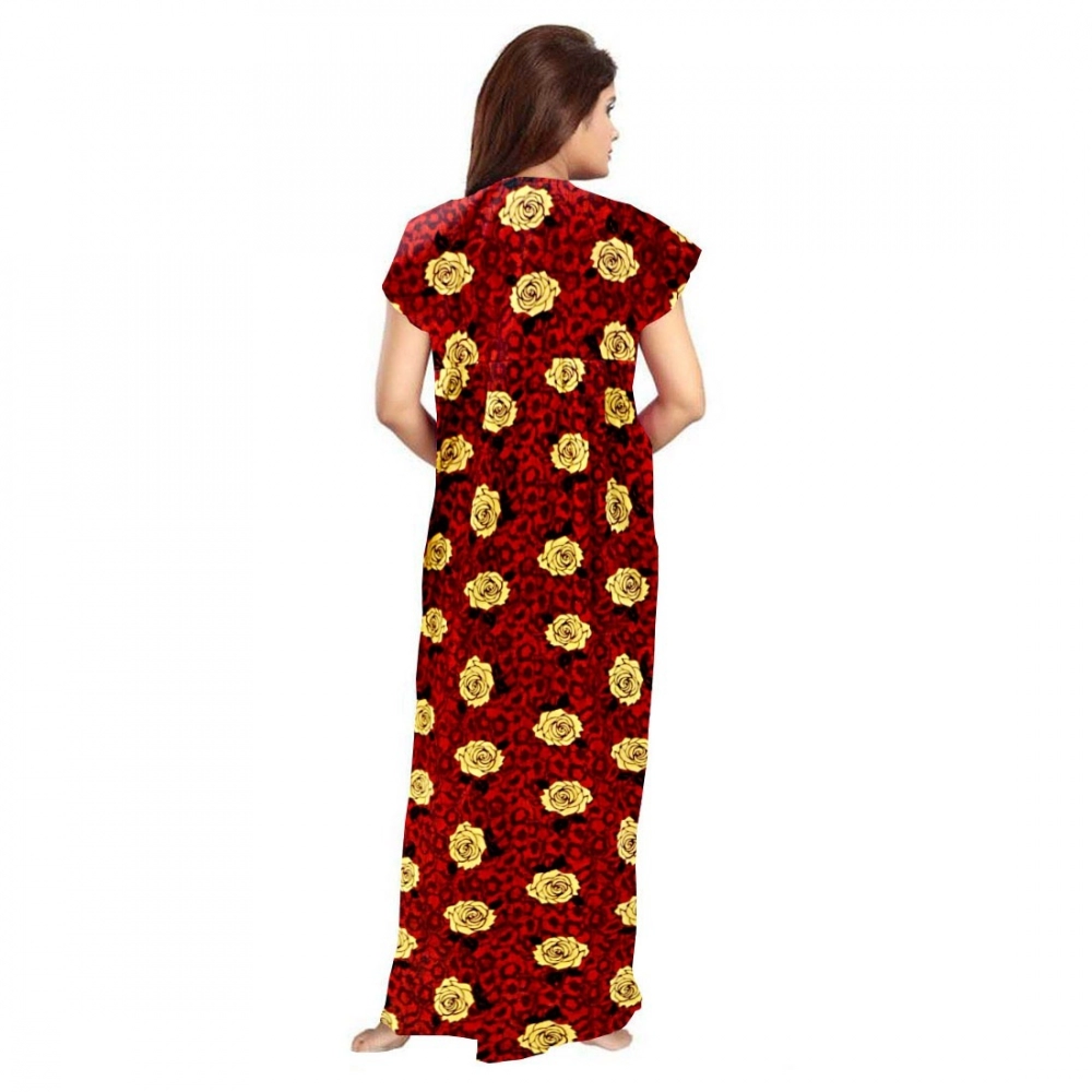 Women's Cotton Printed Maxi Nighty (Maroon) - Image 3