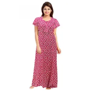 Women's Cotton Printed Maxi Nighty (Pink)
