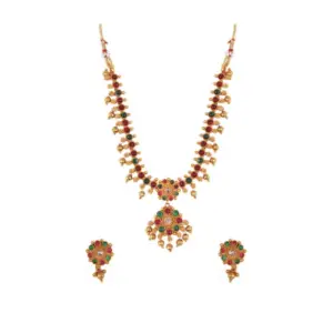 Women's Elegent Brass Kempu Chain Jewellery Set (Multi Color, Free Size)