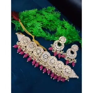 Women's Necklace Chowker Set (Pink, Free Size)