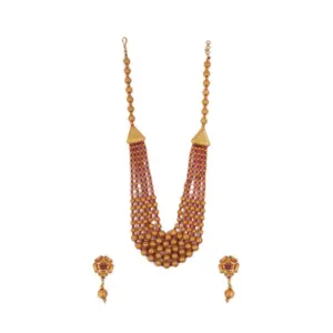 Women's Ethnic Five Layer Brass Mala With Crystal For Women And Girls (Red, Free Size)