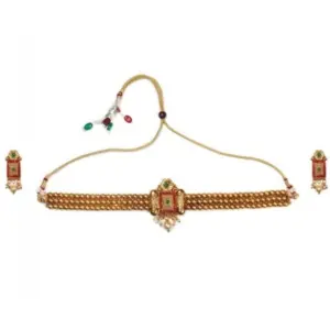 Women's Elegent And Modern Gold Plated Chowker Set (Red And Green, Free Size)