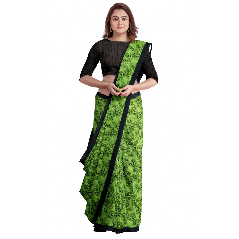 Women's Super Line Saree with Blouse (Green, 5-6 Mtrs)